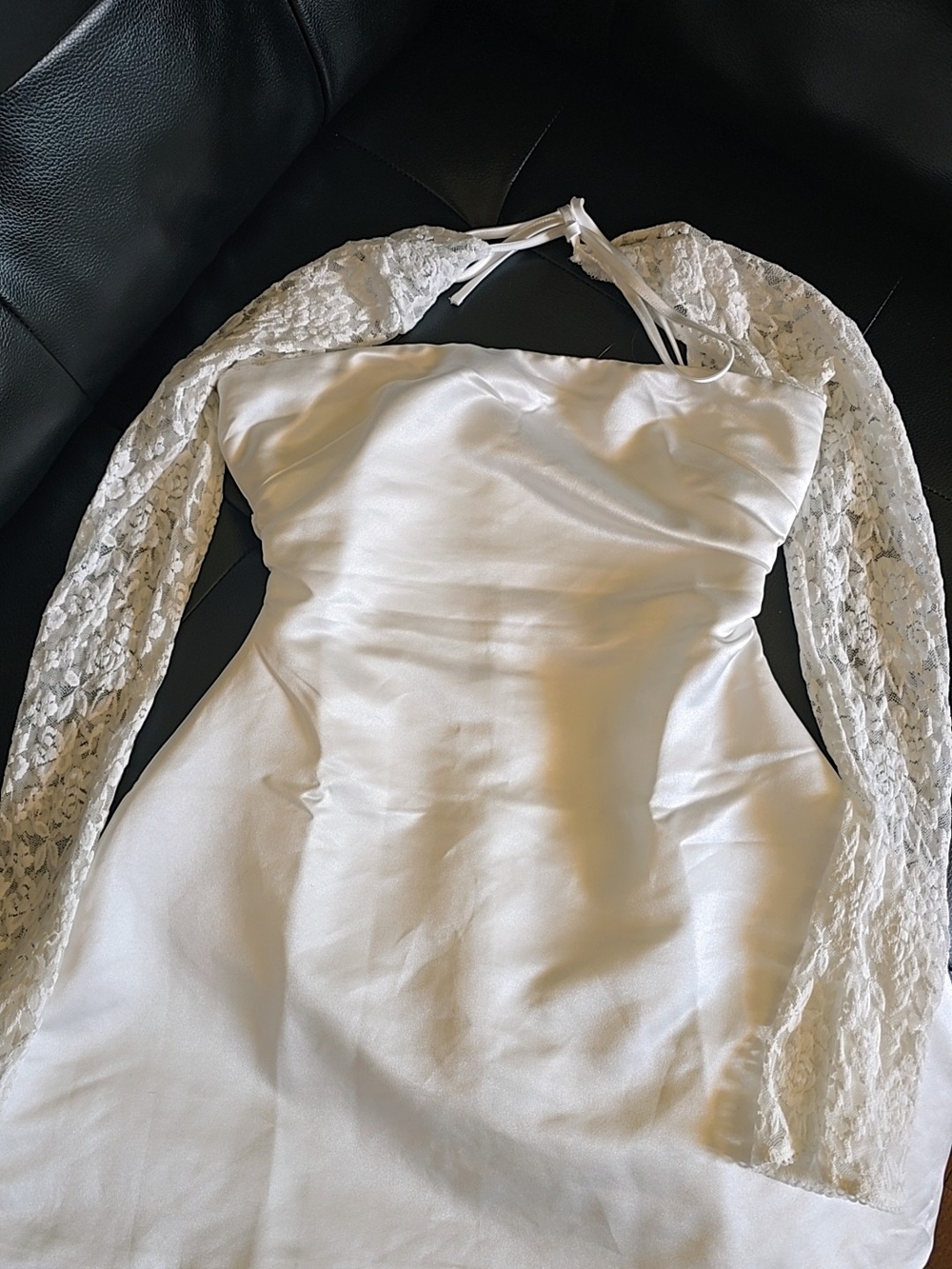 Babyboo White Lace-Sleeve Mini Halter Dress Size XS